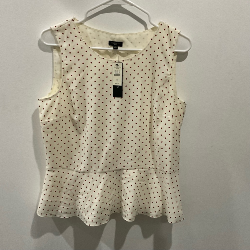 Talbots White Sleeveless Top with Red Polka Dots Sz 12 Petite, NWT